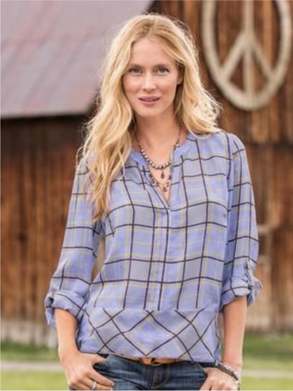 NWOT Sundance 100% Silk Lavender Plaid Blouse Size Small